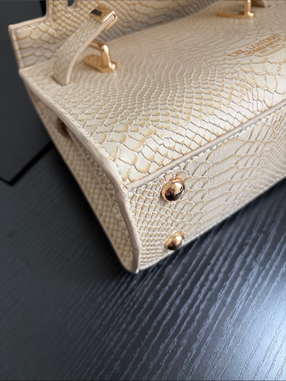 LTL London Cream Python-Embossed Top Handle Bag - Picture 9 of 16